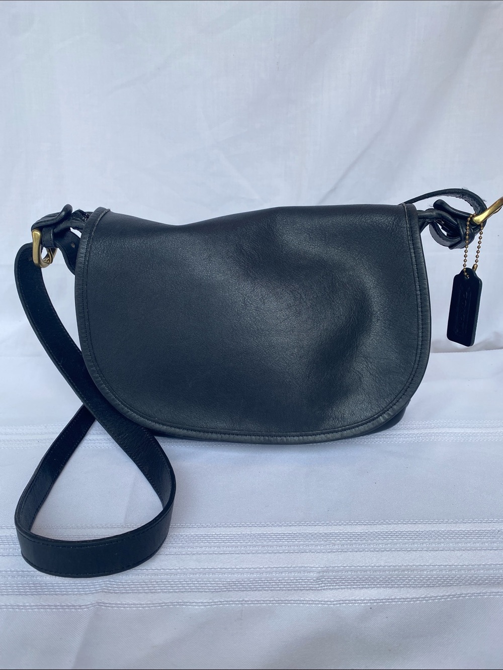 Vintage Coach 4150 Fletcher Classic Flap Black Leather Crossbody Shoulder Bag